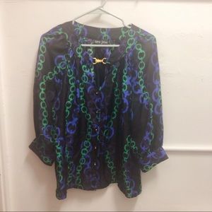 Vintage Boho Blouse 100% Silk Top L/XL